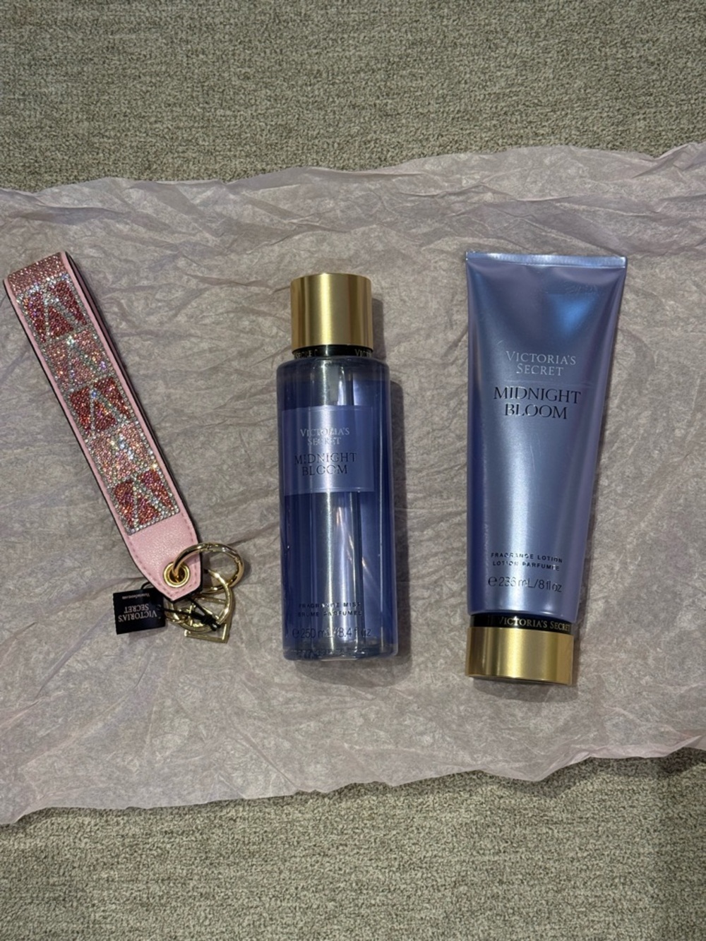 Victoria's Secret Midnight Bloom Fragrance Mist & Lotion Set (Keychain Included)